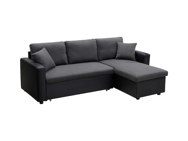 Cabriotische en omkeerbare hoekbank in antraciet en zwarte stof - afbeelding 3 van  8