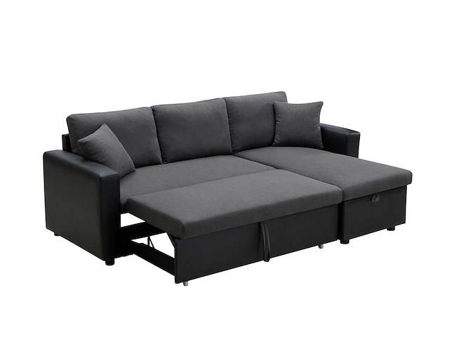 Cabriotische en omkeerbare hoekbank in antraciet en zwarte stof - afbeelding 4 van  8