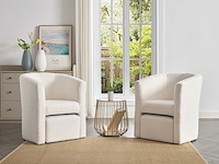 Cabriotische fauteuil en poef van witte terry stof - afbeelding 1 van  8