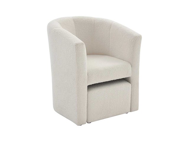 Cabriotische fauteuil en poef van witte terry stof - afbeelding 2 van  8