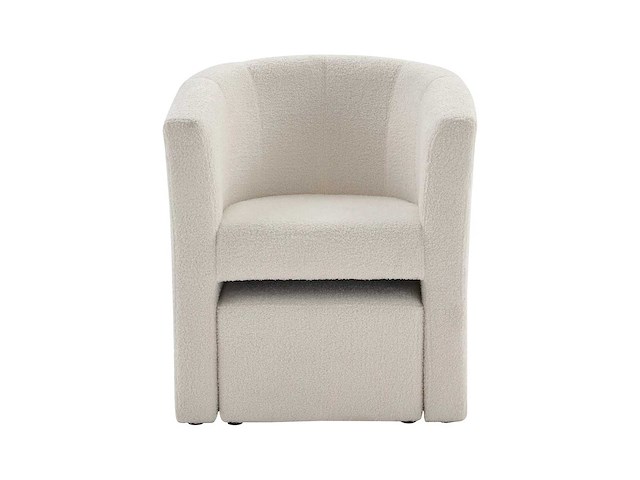 Cabriotische fauteuil en poef van witte terry stof - afbeelding 3 van  8
