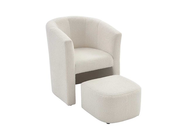 Cabriotische fauteuil en poef van witte terry stof - afbeelding 4 van  8