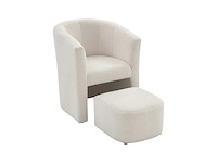 Cabriotische fauteuil en poef van witte terry stof - afbeelding 4 van  8