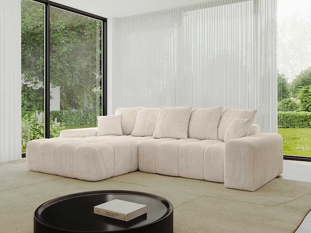 Cabriotische linkerhoek bank - beige touwstof - afbeelding 1 van  9