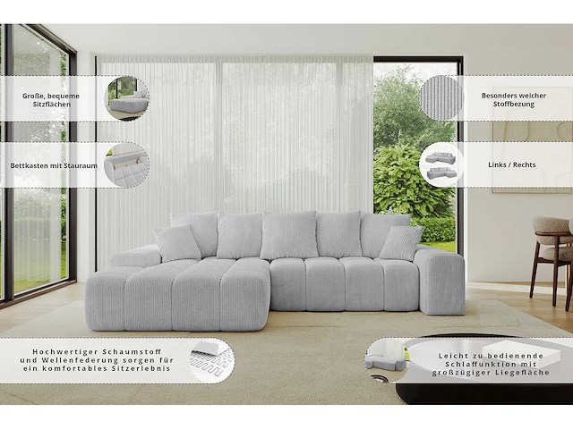 Cabriotische linkerhoek bank - beige touwstof - afbeelding 7 van  9