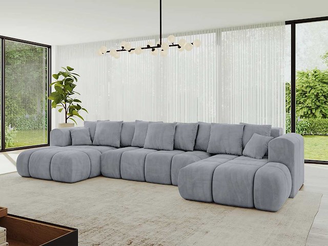 Cabriotisch/panoramische hoekbank - lichtgrijs fluweel - afbeelding 1 van  9