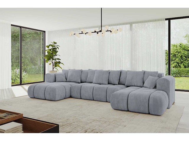 Cabriotisch/panoramische hoekbank - lichtgrijs fluweel - afbeelding 4 van  9