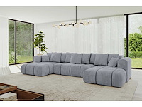 Cabriotisch/panoramische hoekbank - lichtgrijs fluweel - afbeelding 4 van  9