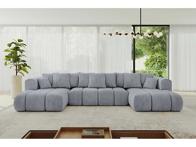 Cabriotisch/panoramische hoekbank - lichtgrijs fluweel - afbeelding 5 van  9