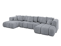 Cabriotisch/panoramische hoekbank - lichtgrijs fluweel - afbeelding 6 van  9