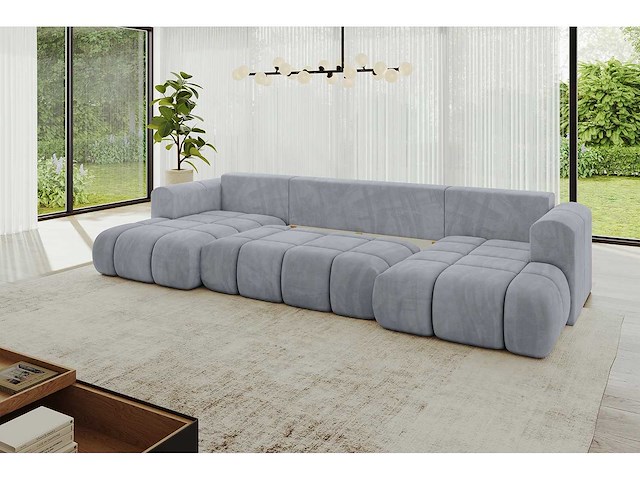 Cabriotisch/panoramische hoekbank - lichtgrijs fluweel - afbeelding 8 van  9