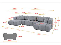 Cabriotisch/panoramische hoekbank - lichtgrijs fluweel - afbeelding 9 van  9