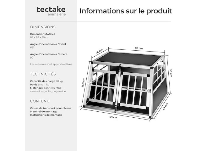 Cage de transport pour chiens double sécurisée 89 x 69 x 50 cm (x2) - afbeelding 6 van  8
