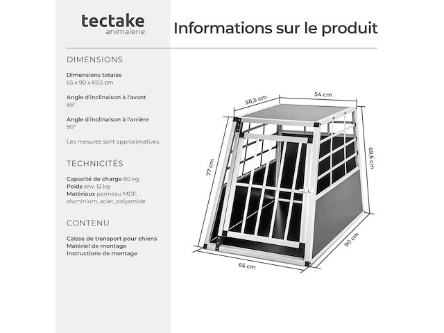 Cage de transport pour chiens sécurisée 65 x 90 x 69,5 cm (x2) - afbeelding 5 van  7