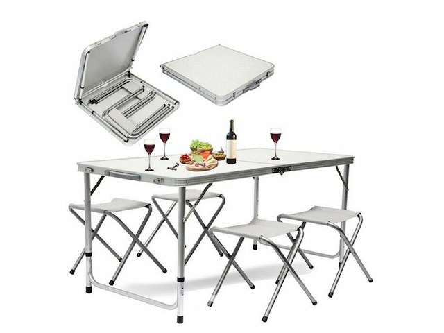 Camping set - opvouwbare picknicktafel met 4 krukjes - afbeelding 2 van  3