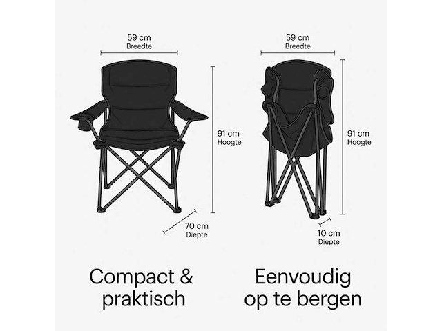 Campingstoelen set van 2 opvouwbaar - kampeerstoel met hoge rugleuning - vouwstoel voor camping en strand - incl. draagtas - klapstoel buiten - afbeelding 7 van  8
