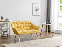 Canapé 2 places en tissu jaune moutarde - afbeelding 1 van  6