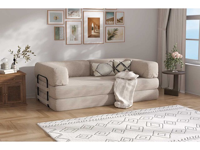 Canapé 3 places convertible - tissu côtelé beige - afbeelding 2 van  7