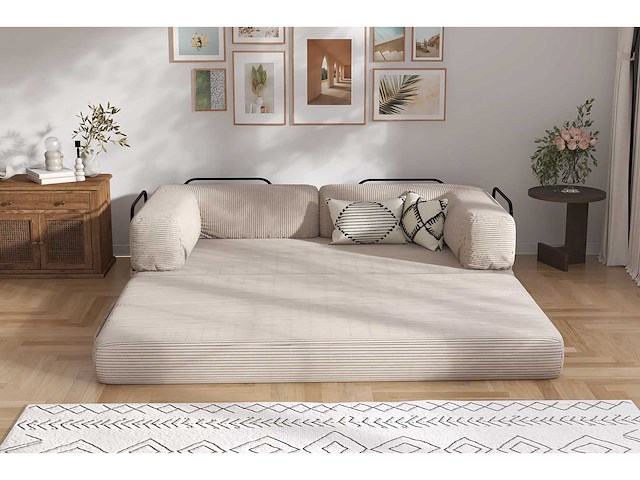 Canapé 3 places convertible - tissu côtelé beige - afbeelding 3 van  7