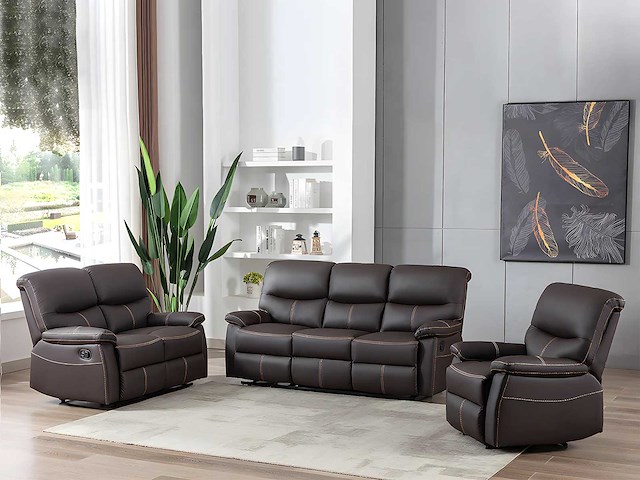 Canapé 3 places relax en simili marron - afbeelding 1 van  7