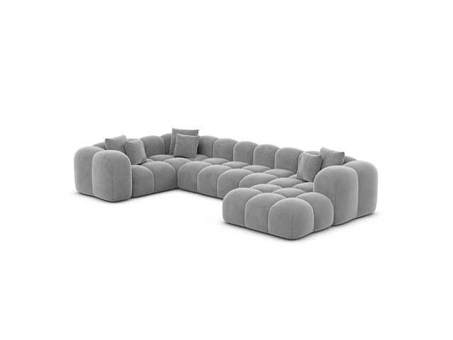 Canapé d'angle panoramique droit - velours gris clair - afbeelding 3 van  8