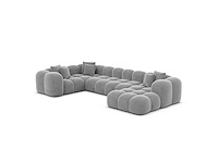 Canapé d'angle panoramique droit - velours gris clair - afbeelding 3 van  8