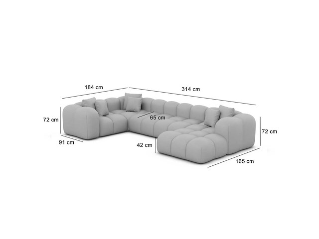 Canapé d'angle panoramique droit - velours gris clair - afbeelding 7 van  8