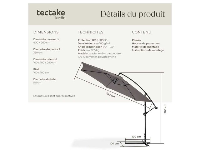 Cantilever parasol - grijs - afbeelding 8 van  10