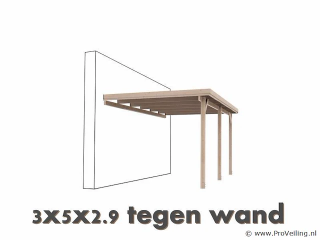 Carport tegen muur - 500x300x290cm - afbeelding 1 van  1