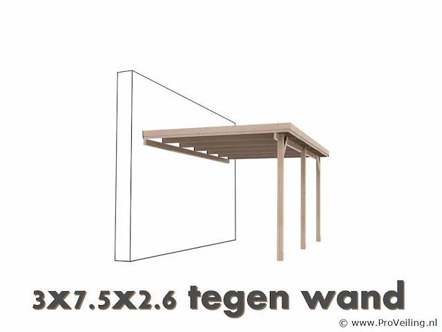 Carport tegen muur - 750x300x260cm - afbeelding 1 van  1