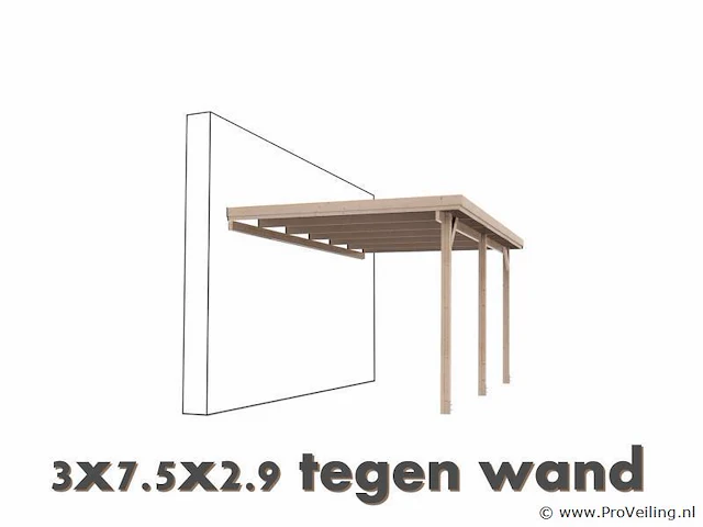 Carport tegen muur - 750x300x290cm - afbeelding 1 van  1