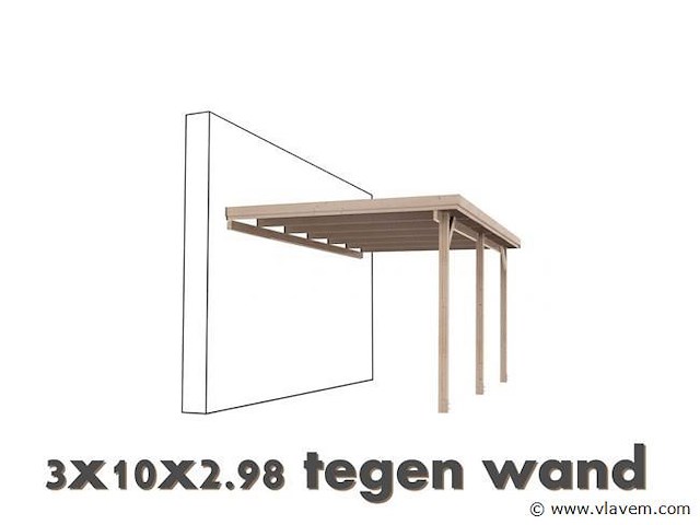 Carport tegen muur 3x10x2,9 - afbeelding 1 van  1