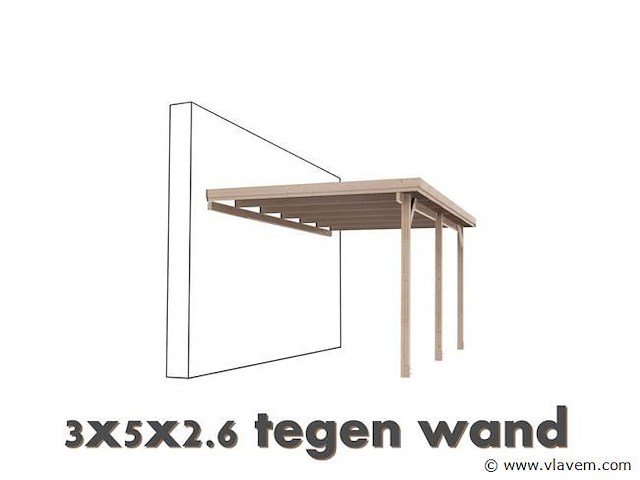 Carport tegen muur 3x5x2,6 - afbeelding 1 van  1