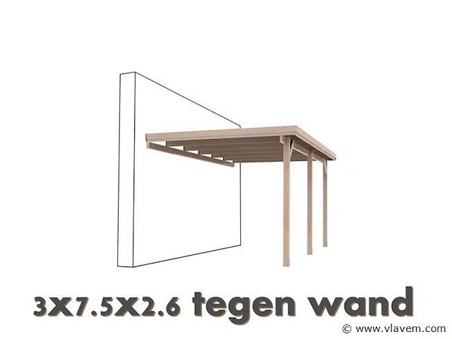 Carport tegen muur 3x7,5x2,6 - afbeelding 1 van  1