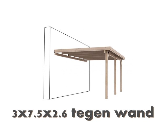 Carport tegen muur 3x7,5x2,6 - afbeelding 1 van  1