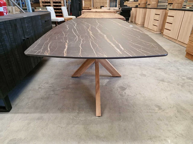 Castle-line keramiek interieurtafel marble black 240 x 100cm dikte 12mm met teak tafelpoot - afbeelding 2 van  4