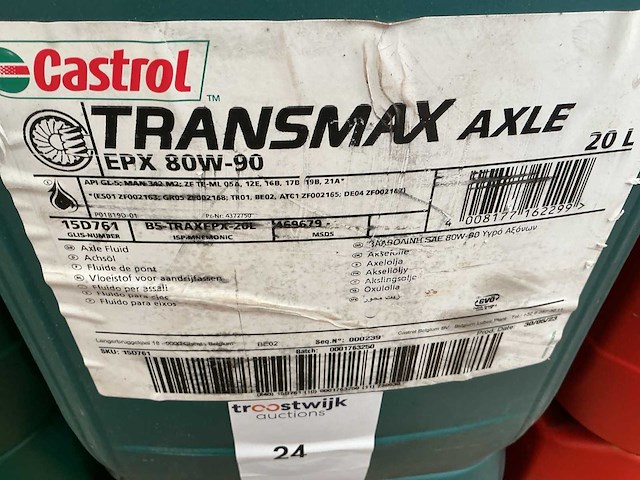 Castrol epx 80w-90 versnellingsbak olie,inhoud 20 liter (2x) - afbeelding 2 van  2