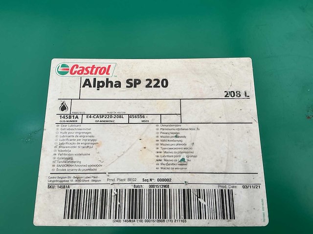Castrol,inhoud 208 liter alpha sp 220 smeermiddel - afbeelding 2 van  2
