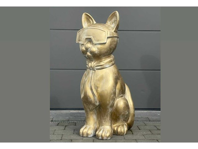 Cat / kat met bril h120cm old goldwhite - afbeelding 1 van  3
