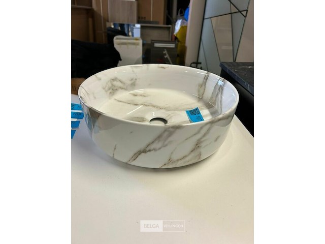 Ceramiek wastafel met marmerlook - afm ø36x12 cm - afbeelding 2 van  2