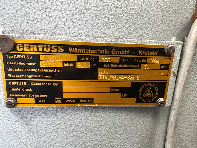 Certuss - 1994 - junior 100 kg/h - stoomgenerator - afbeelding 10 van  10