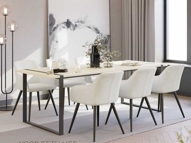 Chaise aspect velours noir / crème (x6) - afbeelding 1 van  10