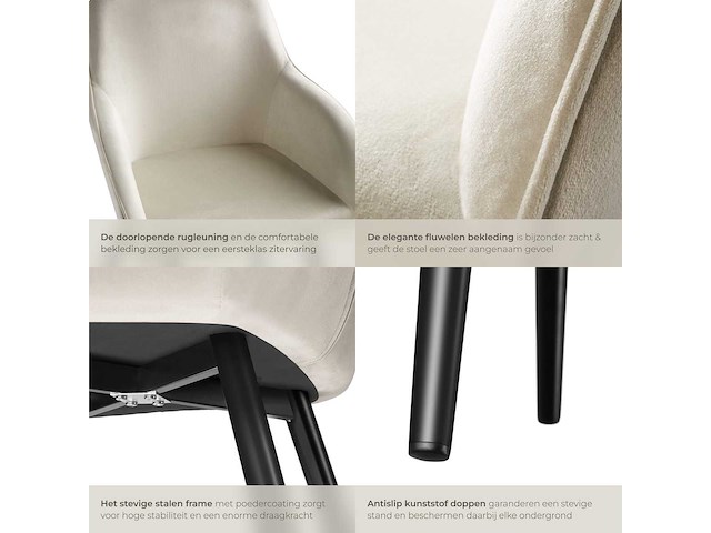 Chaise aspect velours noir / crème (x6) - afbeelding 5 van  10