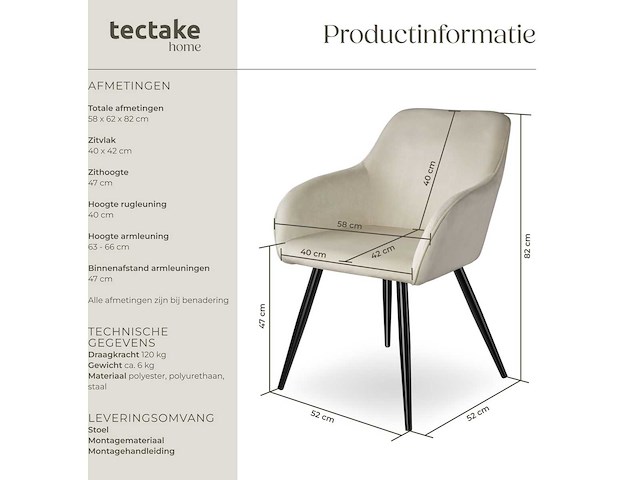 Chaise aspect velours noir / crème (x6) - afbeelding 8 van  10