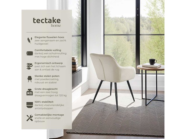 Chaise aspect velours noir / crème (x6) - afbeelding 10 van  10