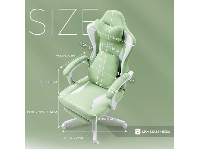 Chaise de gaming avec massage chauffant - tissu - afbeelding 8 van  9