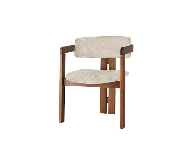 Chaise de salle à manger ergonomique en bois de noyer et lin gris clair (x4) - afbeelding 2 van  6