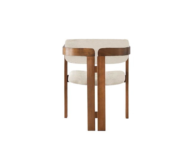 Chaise de salle à manger ergonomique en bois de noyer et lin gris clair (x4) - afbeelding 3 van  6