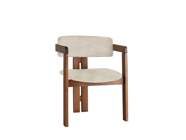 Chaise de salle à manger ergonomique en bois de noyer et lin gris clair (x4) - afbeelding 4 van  6