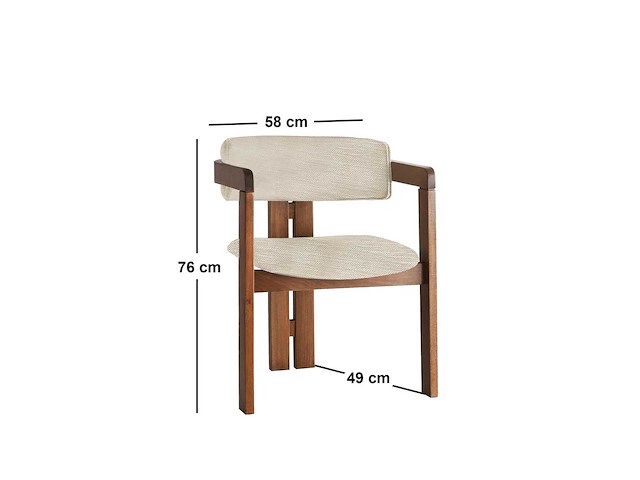 Chaise de salle à manger ergonomique en bois de noyer et lin gris clair (x4) - afbeelding 5 van  6